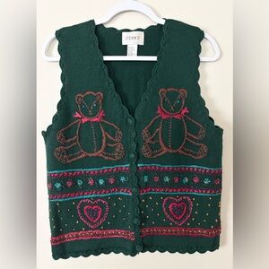 Jenny Vintage Embroidered Teddy Bear Sweater Vest